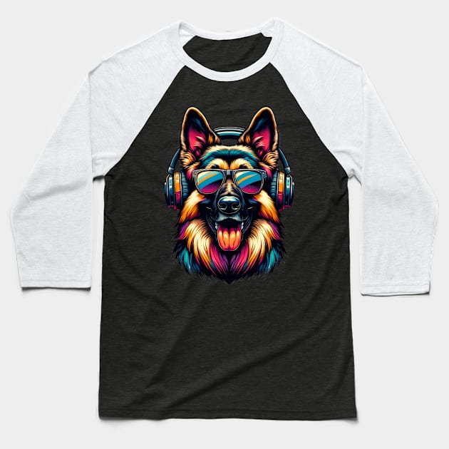 German Shepherd Dog Smiling DJ with Lively Tunes Baseball T-Shirt by ArtRUs